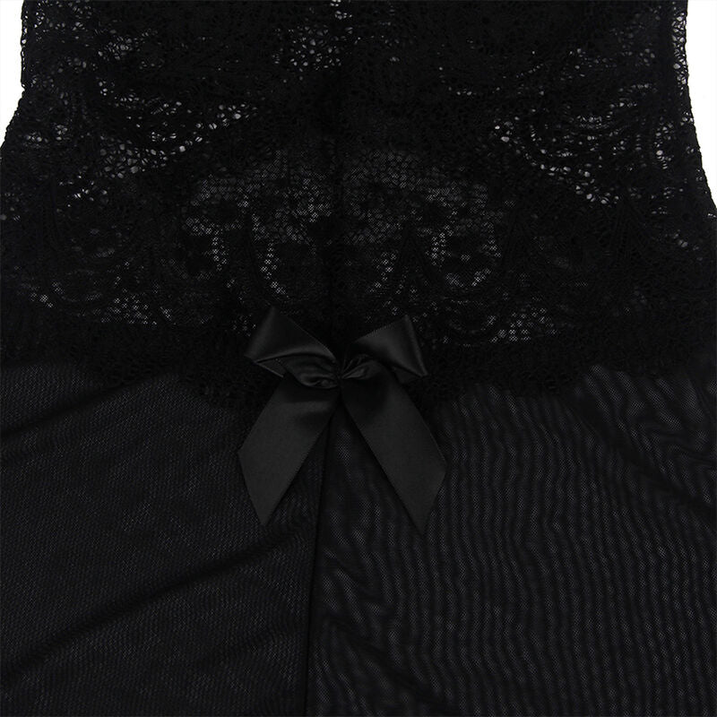 BABYDOLL TULLE FABRIC WITH LACE AND FLOWER DETAIL BLACK