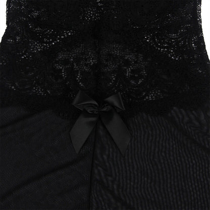 BABYDOLL TULLE FABRIC WITH LACE AND FLOWER DETAIL BLACK