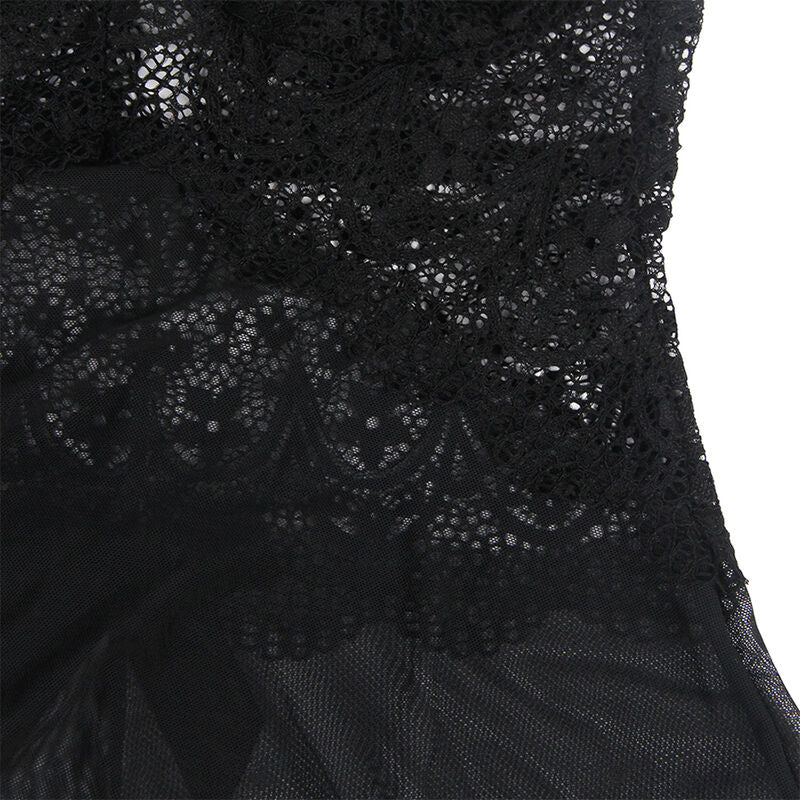 BABYDOLL TULLE FABRIC WITH LACE AND FLOWER DETAIL BLACK