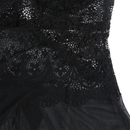 BABYDOLL TULLE FABRIC WITH LACE AND FLOWER DETAIL BLACK